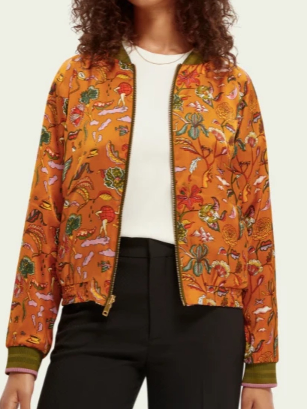 Scotch & Soda Orange Floral Bomber Jacket
